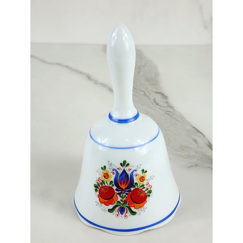 Reutter Bell White Porcelain 5 1/2" Blue Trim Orange Floral Design 20s Germany